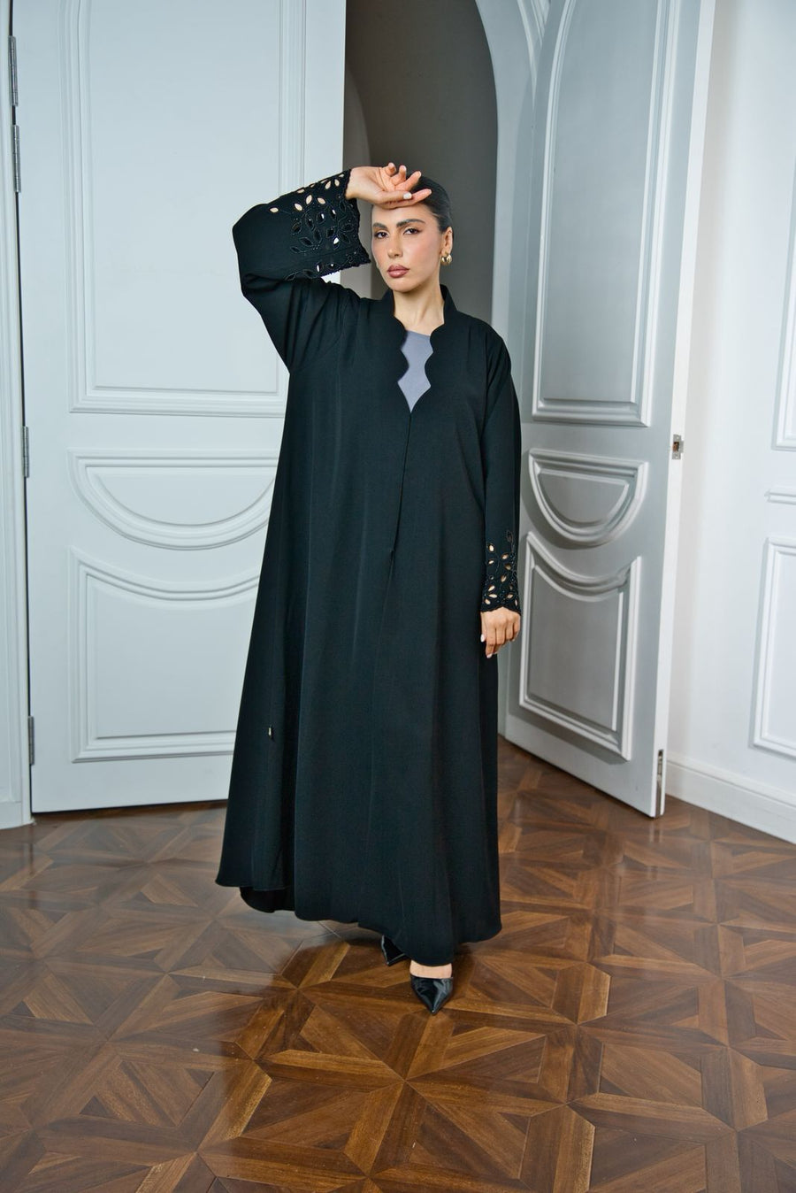 The Floral Cutout Sleeve Black Abaya by Noura Atelier UAE - product image 2